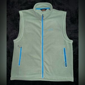 Orvis Trout Bum Men’s Micro Fleece Vest,  Green & Teal, Pockets, Full Zip, Sz L